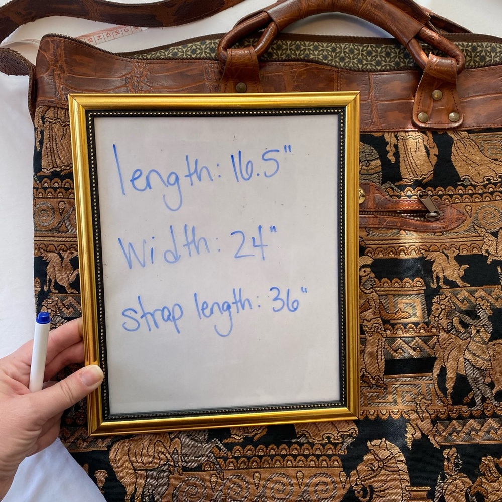 Woven Tapestry Shoulder Bag with Brown Leather Trim - Picture 15 of 16